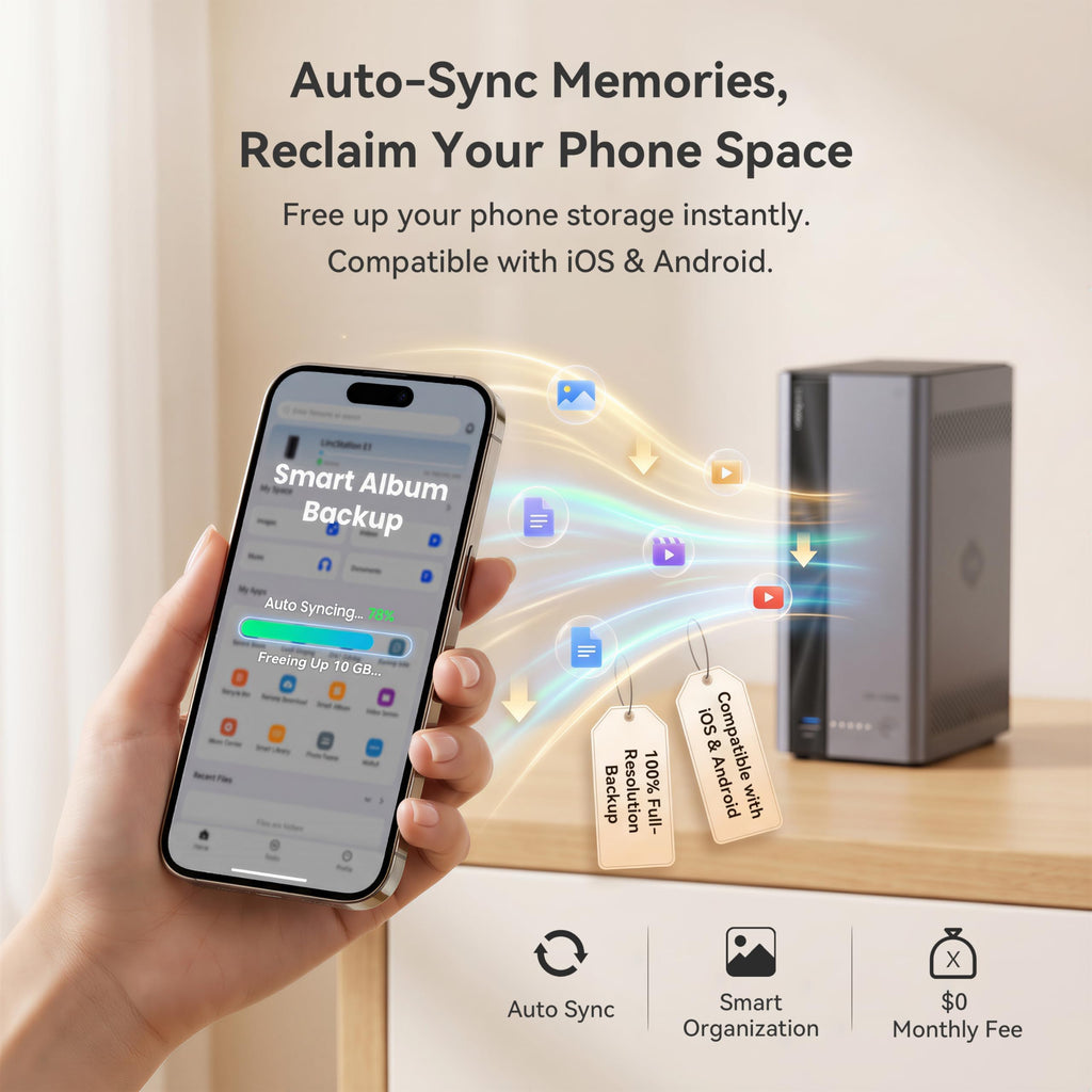 LincStation E1 4-Bay NAS Storage, Quad-Core 2.0GHz, 4GB RAM, 64GB eMMC, 2.5GbE Port & 4K HDMI 2.0, Supports M.2 NVMe SSD & SATA HDD Up to 76TB, Remote Access for iOS/Android/Windows (Diskless)
