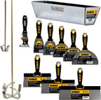 DEWALT DELUXE Stainless Hand Tool Set | 8/10/12" Taping Knives, 3/4/5/6/8" Putty Knives, 2 Mud Mixers + FREE BONUS 14" Mud Pan | DXTT-3-609