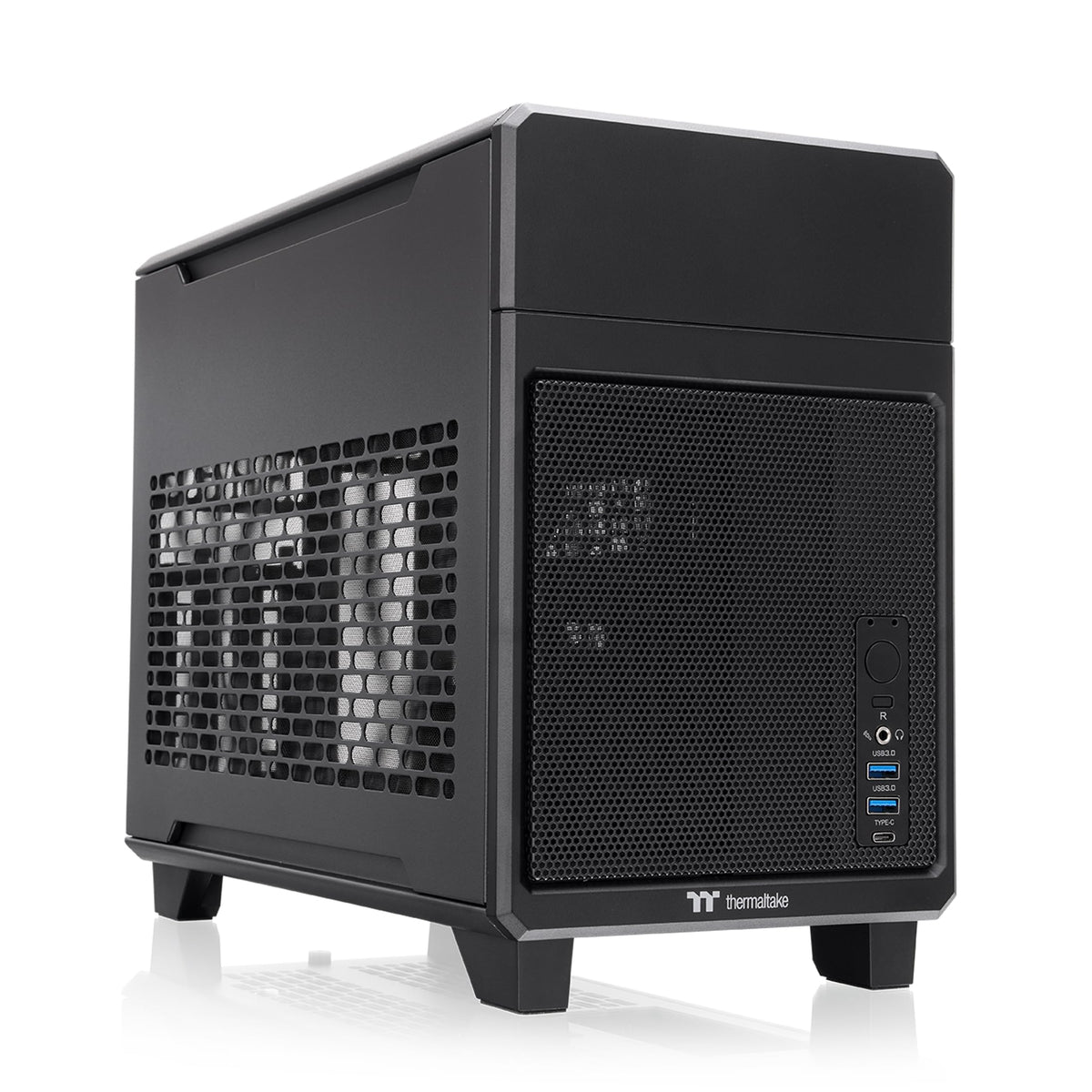 Thermaltake TR100 SFF Chassis; mITX Support; 18.9 Liters; PCIe 4.0 Riser Cable Included; 360mm GPU Clearance; 280mm Radiator Support; Removable PCIe Bracket; Gravel Sand; CA-11A-00SGNN-00