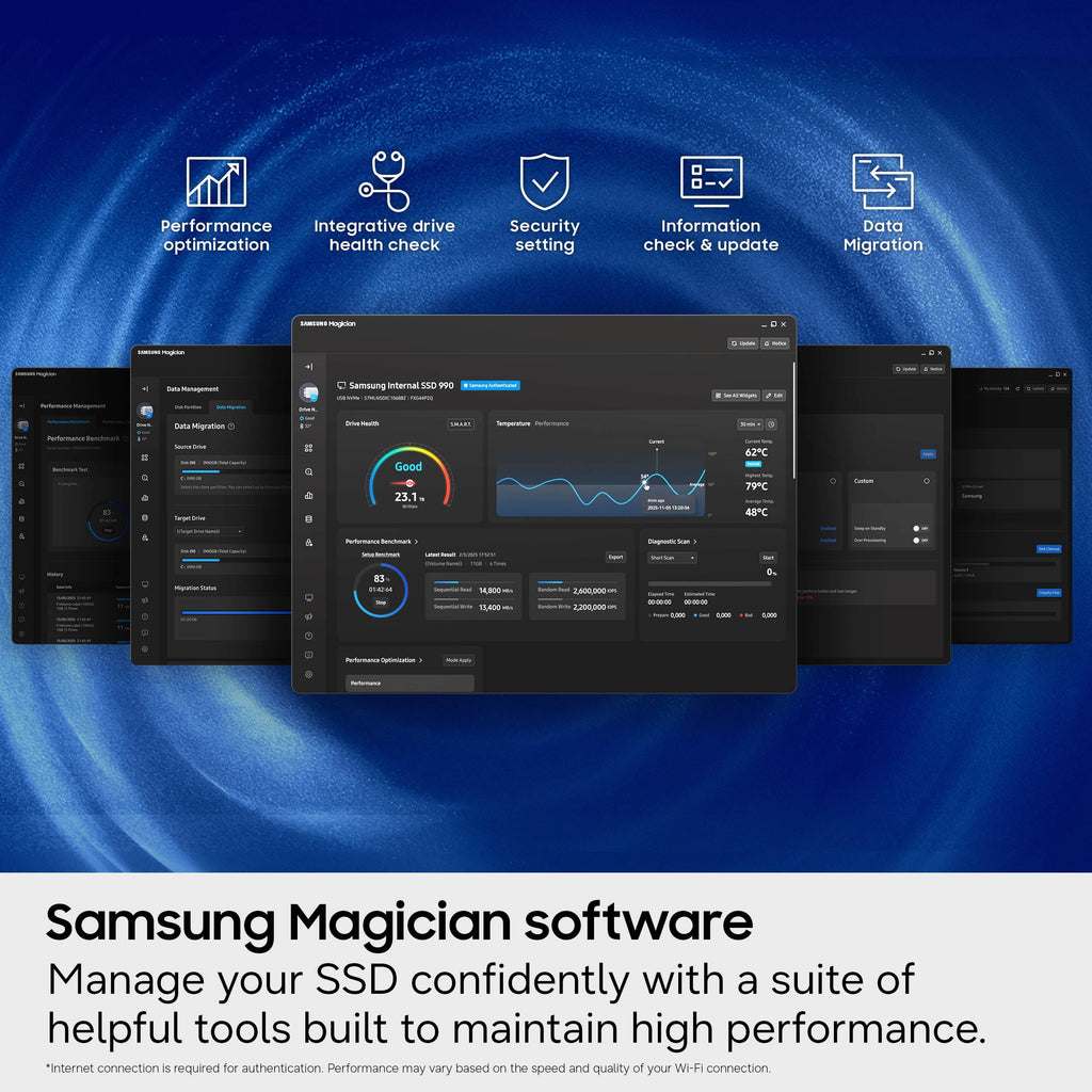 Samsung Internal SSD 990 1TB, Read/Write Speeds Up to 7,150/6,450 MB/s