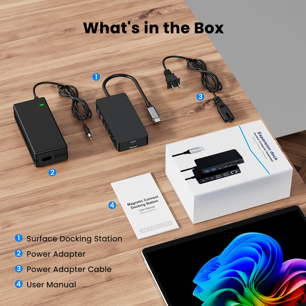 Surface Thunderbolt 4 Dock Triple Displays 4K HDMI*2+VGA, 12 in 1 Surface Pro Docking Station with 100W Power Adapter for MS Surface Pro 12/11/10/9/8/X/7+/7,Laptop 7/6/5/4/3,Laptop Go,Studio