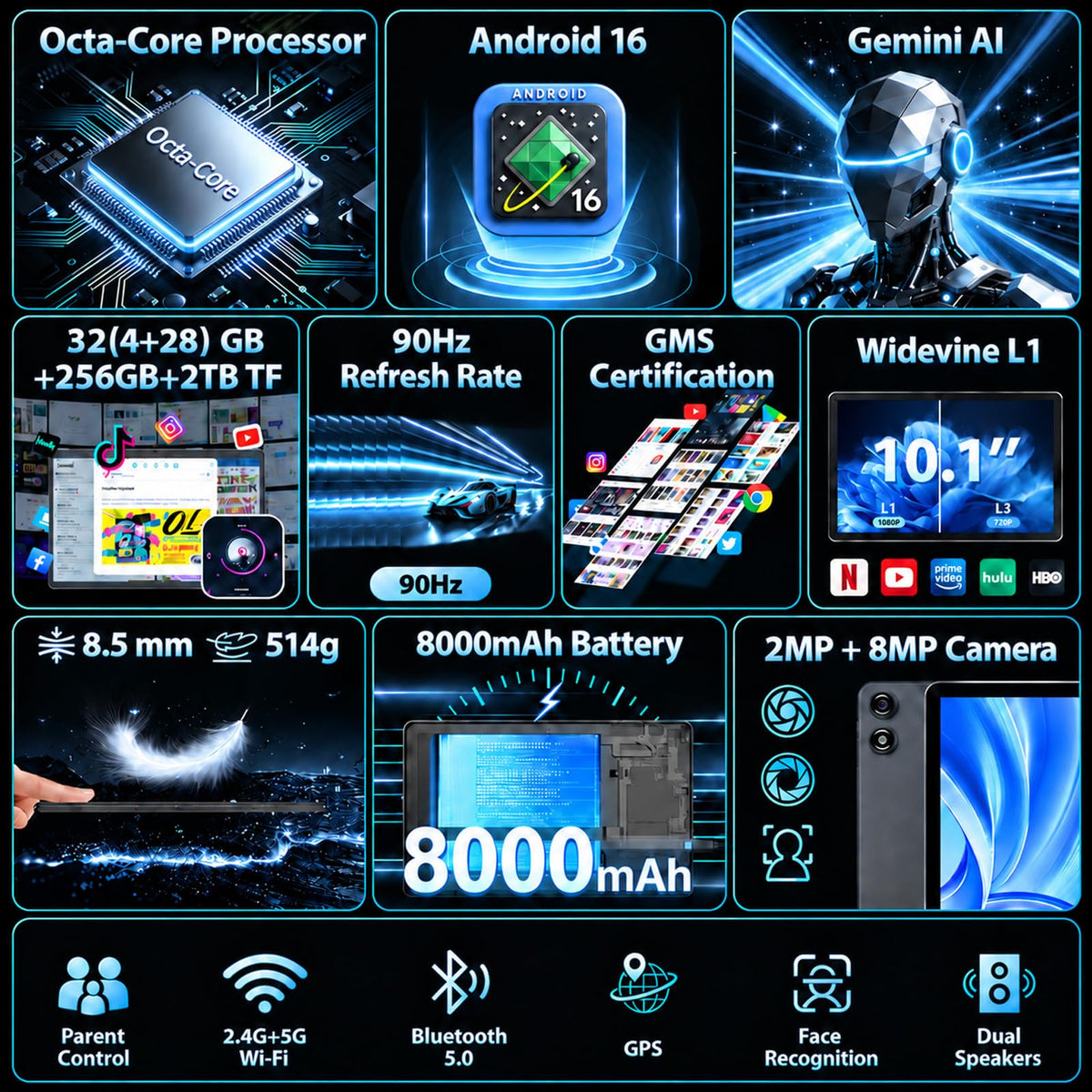 Android 16 Tablet 10 inch - Electronics Tablet with 32GB+256GB+2TB Expand