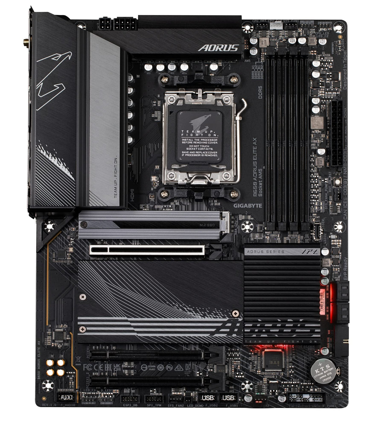GIGABYTE B650 AORUS Elite AX AMD AM5 ATX Motherboard, Support Ryzen 9000/8000/7000 Series, DDR5, 14+2+1 Power Phase, PCIe 5.0 M.2, USB-C 3.2 Gen 2, WIFI6E, 2.5GbE, EZ-Latch, Q-Flash, RGB Fusion
