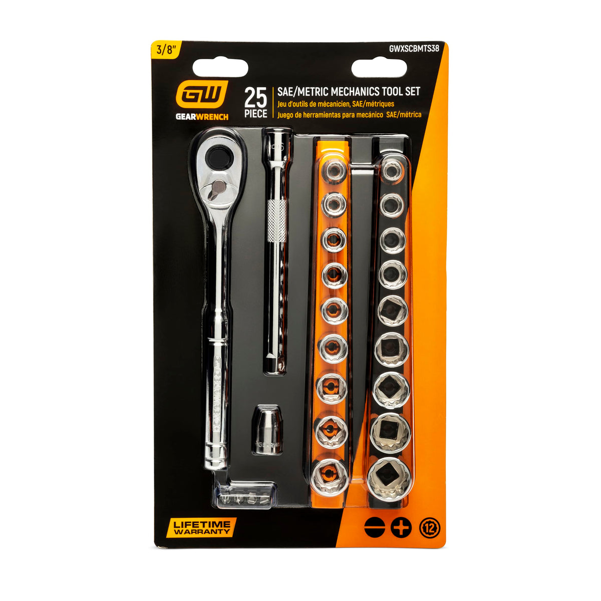 GEARWRENCH 185 Piece 1/4”, 3/8” & 1/2" Drive 72-Tooth SAE/Metric Mechanics Hand Tool Set