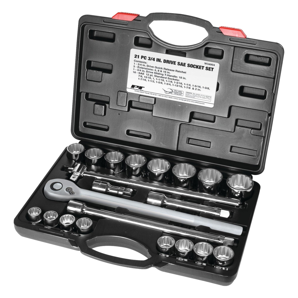 Performance Tool W34904 21-Piece 3/4 in. Drive SAE Socket Set