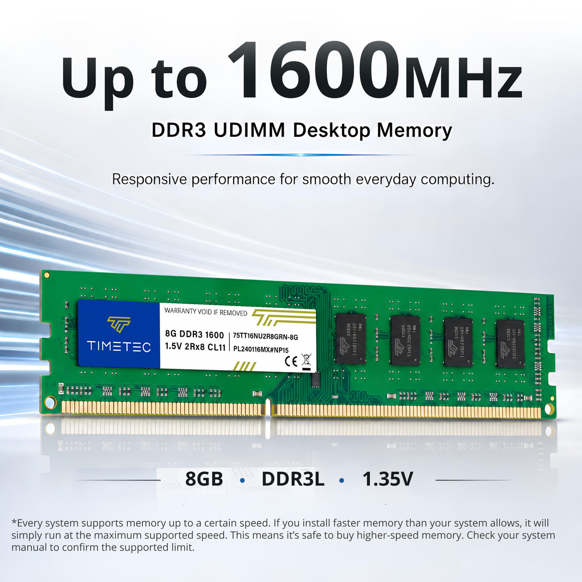 Timetec 80GB KIT(10x8GB) DDR3 1600MHz (DDR3-1600) PC3-12800 (PC3-12800U) Non-ECC Unbuffered 1.5V CL11 2Rx8 Dual Rank 240 Pin UDIMM Desktop PC Computer Memory RAM(SDRAM) Module Upgrade