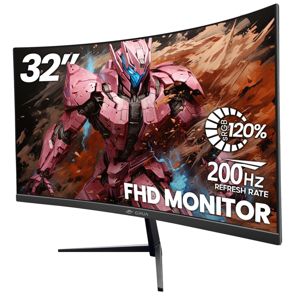 CRUA 32" 2K QHD 180Hz Curved Gaming Monitor, FreeSync, HDMI/DP, Black