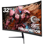 CRUA 32" 2K QHD 180Hz Curved Gaming Monitor, FreeSync, HDMI/DP, Black
