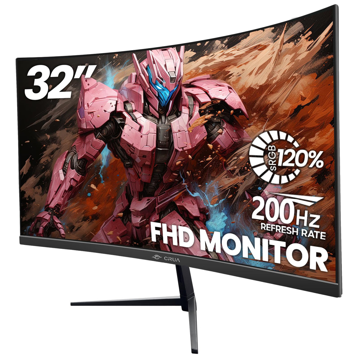 CRUA 32" 2K QHD 180Hz Curved Gaming Monitor, FreeSync, HDMI/DP, Black