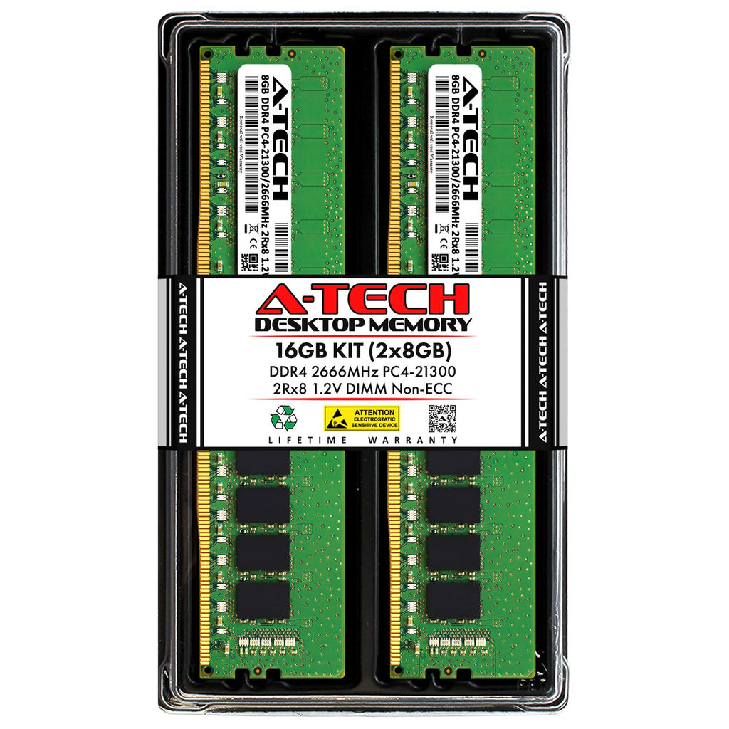 A-Tech 16GB (2x8GB) DDR4 2666MHz DIMM PC4-21300 UDIMM Non-ECC 2Rx8 1.2V CL19 288-Pin Desktop Computer RAM Memory Upgrade Kit