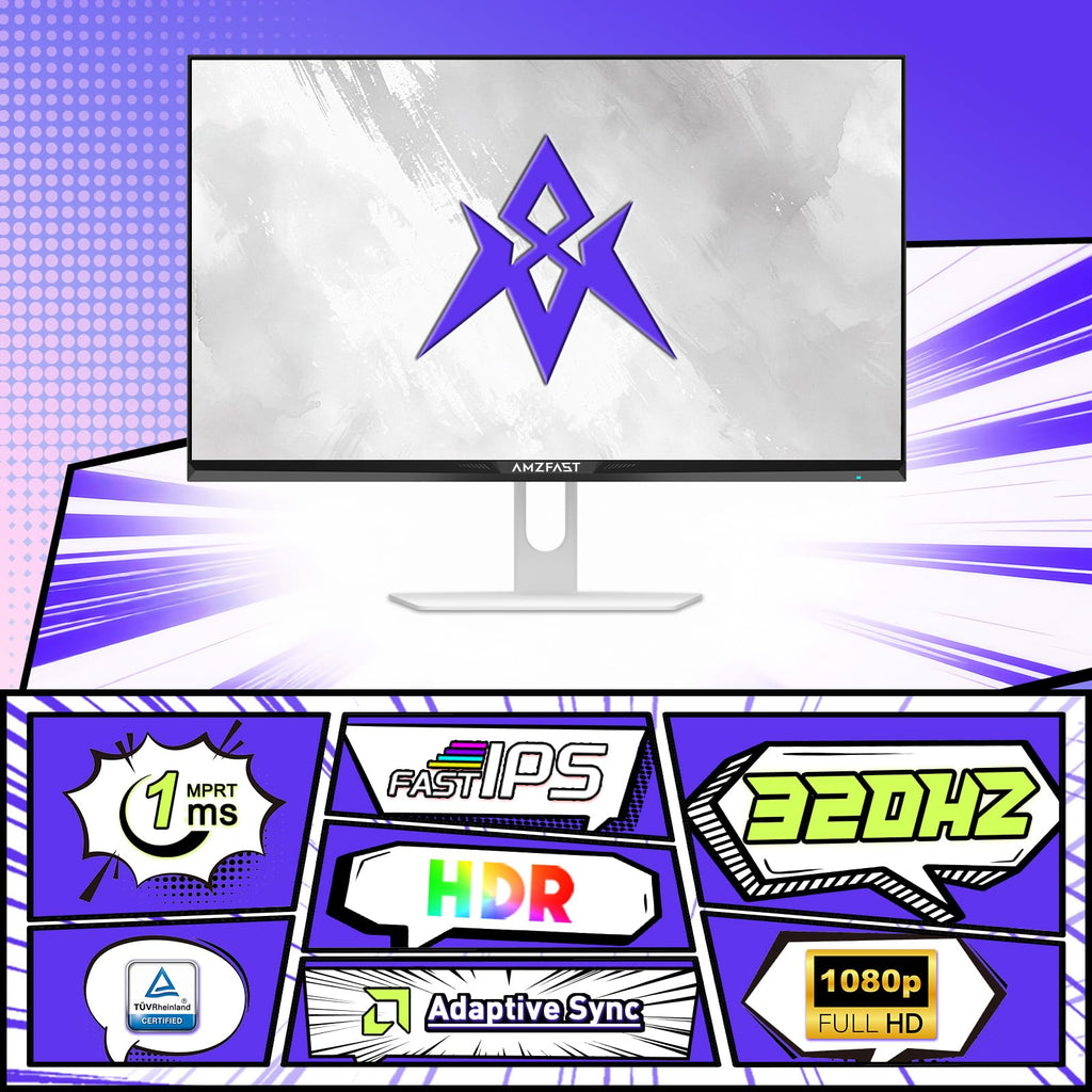 Amzfast 25 Inch White Gaming Monitor 320Hz/300Hz/240Hz, FHD 1080P 1ms Fast IPS Monitor, 12 Months Warranty (DP Cable) TÜV Rheinland Eye Care | AI Crosshair, Night Vision Function, AMZG25F6F