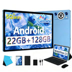 Android Tablet 22GB RAM 128GB ROM 2TB TF, 2026 Electronics Tablets 10 Inch 8000mAh with Keyboard Mouse, 2.0GHz, 5G WiFi, BT 5.0, Gemini AI, GMS Certified, Incell Display (Blue)