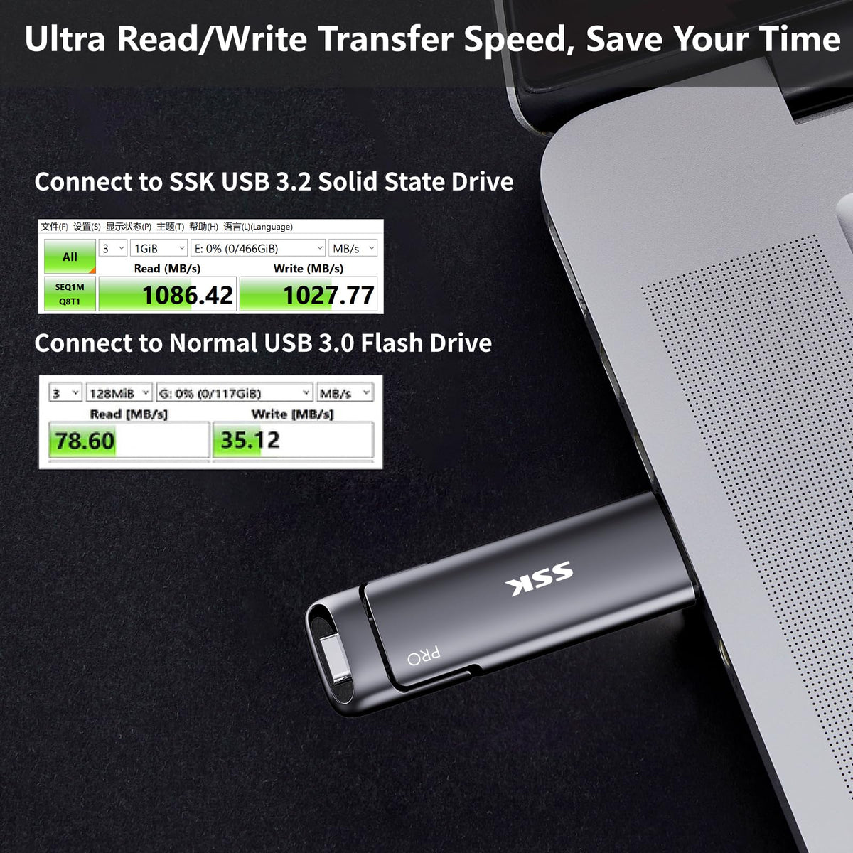SSK 1TB USB SSD Flash Thumb Drive up to 1000MB/s Dual USB C+A 3.2 Stick