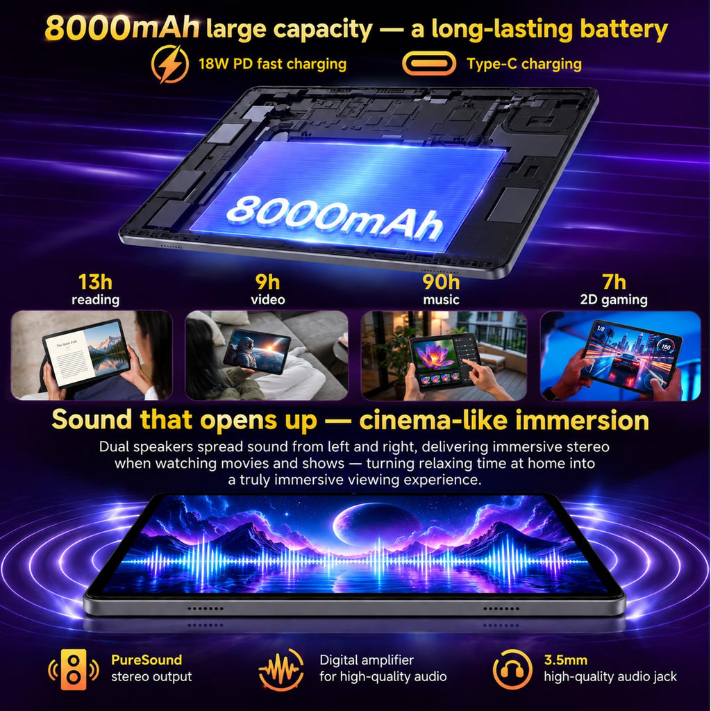 Android 16 Tablet with Keyboard - 10 inch Electronics Tablet with Gemini AI