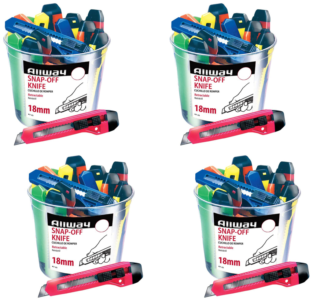 ALLWAY K7-25 Retractable 18mm Snap-Off Knife, Neon, 100 Pack
