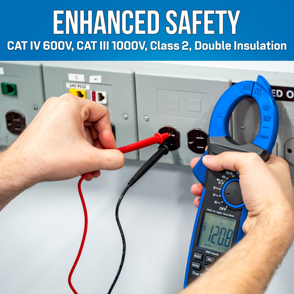 Jonard Tools ACM-1000 Digital Clamp Meter, 1000V/1000A TRMS Multimeter with 42mm Clamp, Non-Contact Voltage Tester, Measures AC/DC Voltage, Current, Continuity, Frequency, Capacitance