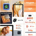 Tablet,10.1" Android 16 Tablet Octa-core 36GB+128GB Dual Camera