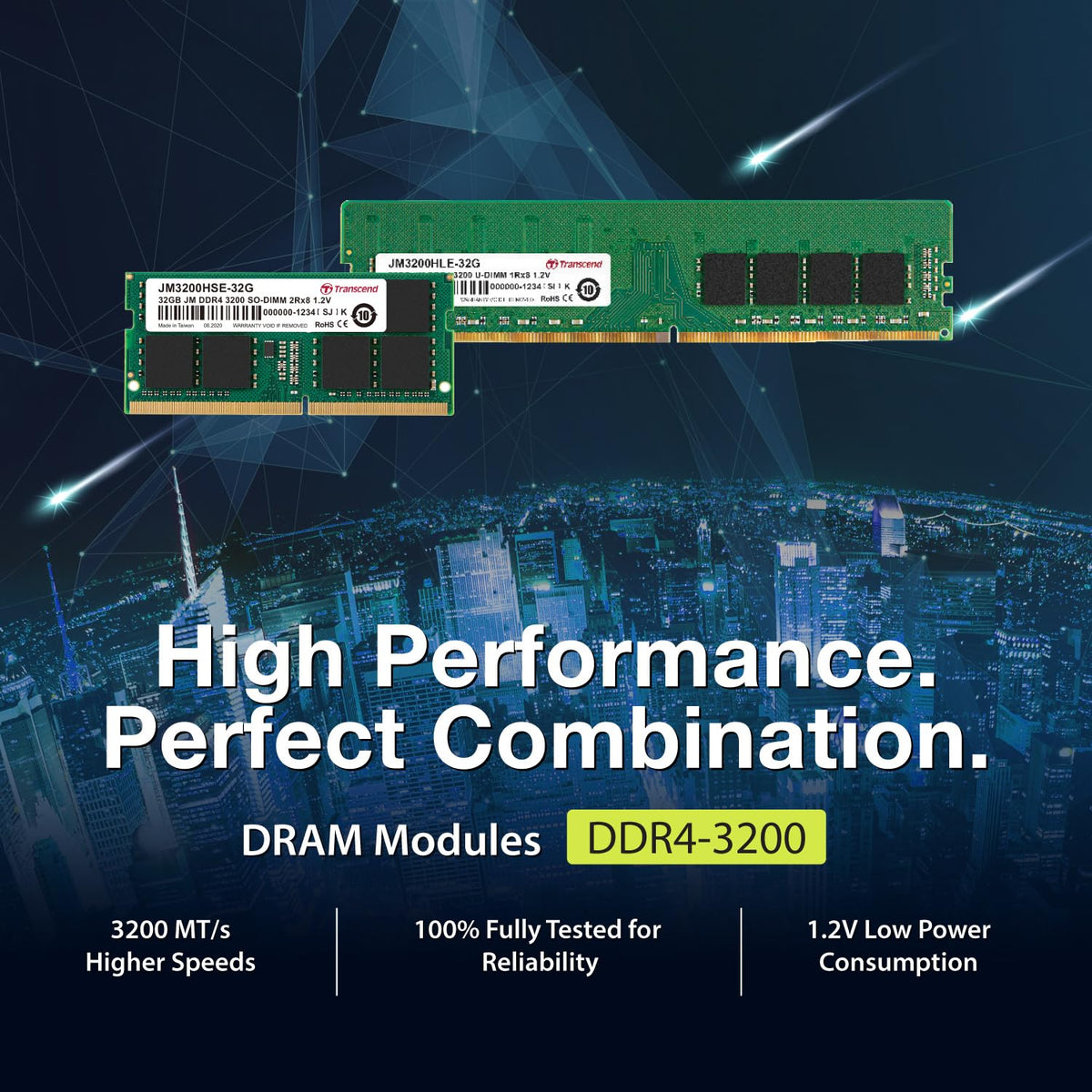 Transcend JetRam 16GB DDR4 RAM 3200MHz U-DIMM CL22, Desktop Memory Module