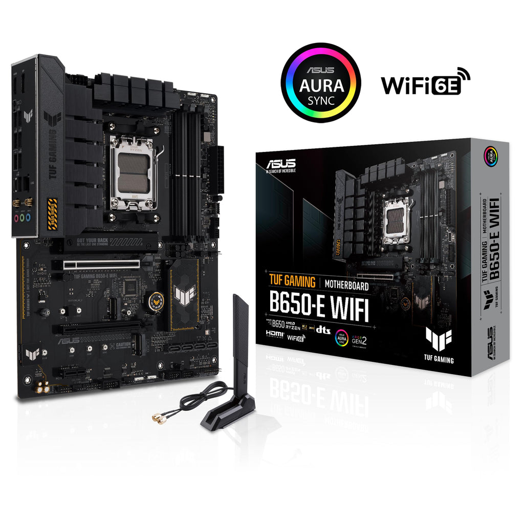 ASUS TUF Gaming B650-E WIFI AMD B650 AM5 DDR5 8000 DP HDMI 3x M2 USB3.2 WiFi 6E + BT AURA RGB 2.5Gbit LAN ATX Motherboard with ASUS TUF Protection, Q-Design, Armoury Crate