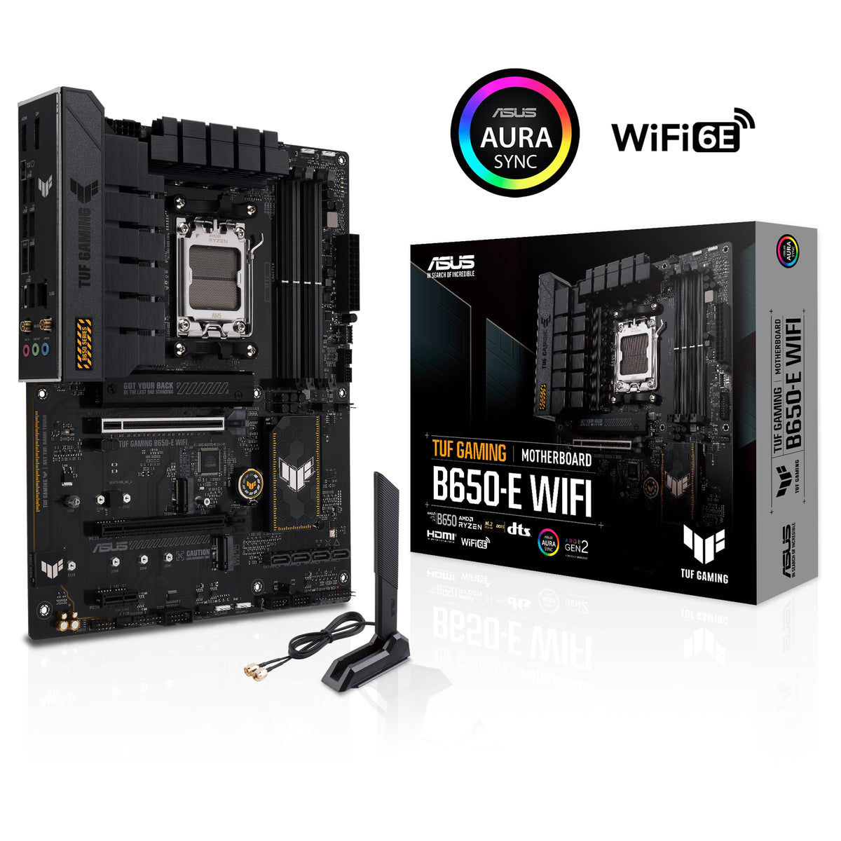 ASUS TUF Gaming B650-E WIFI AMD B650 AM5 DDR5 8000 DP HDMI 3x M2 USB3.2 WiFi 6E + BT AURA RGB 2.5Gbit LAN ATX Motherboard with ASUS TUF Protection, Q-Design, Armoury Crate
