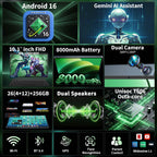 2026 Android 16 Tablet with Keyboard, Gemini AI 10 Inch Tablet, Black Case