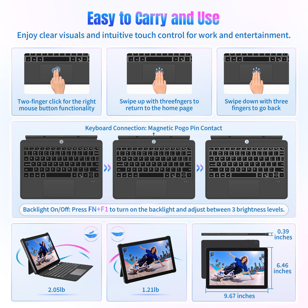 2 in 1 Laptop 10.1" Win11 Pro Tablet PC with Keyboard & Stylus Pen