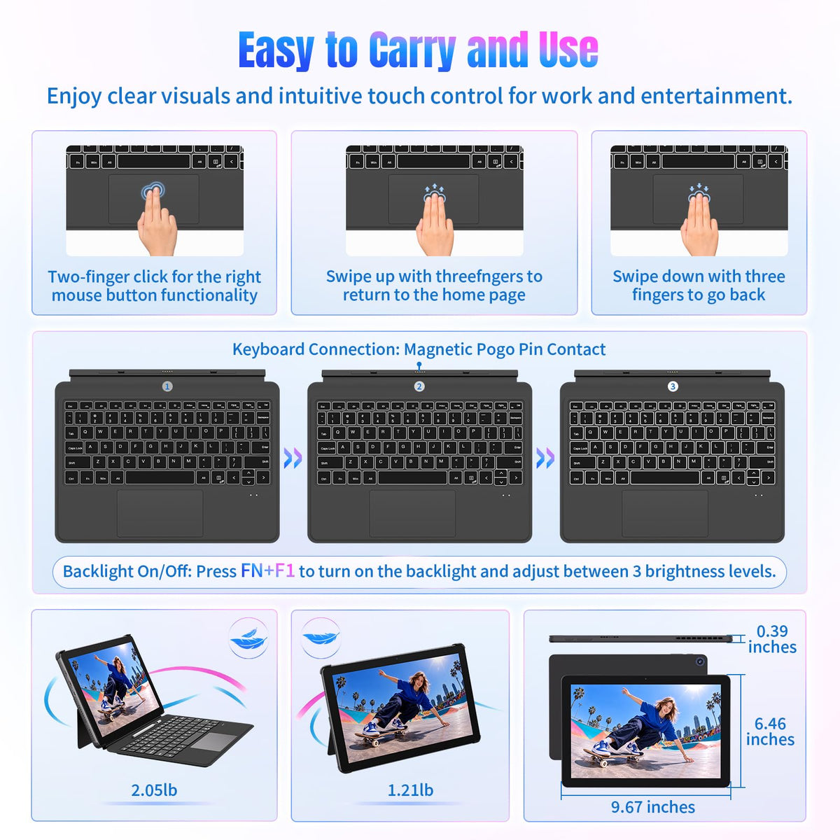 2 in 1 Laptop 10.1" Win11 Pro Tablet PC with Keyboard & Stylus Pen