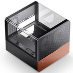JONSBO V12 Black Micro ATX Mid Tower PC Case, Hyperboloid Glass Desktop Design, Separated Cabinet Structure,Walnut Wood,MATX Desktop Computer Chassis, GPU<260mm,ATX PSU,Front 120mm*2(Built-in) Black