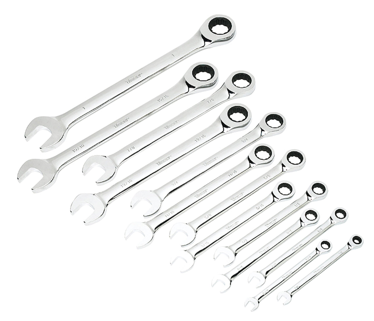 Titan 17366 13-Piece 12 Point 72 Tooth SAE Flex Head Ratcheting Combination Wrench Set