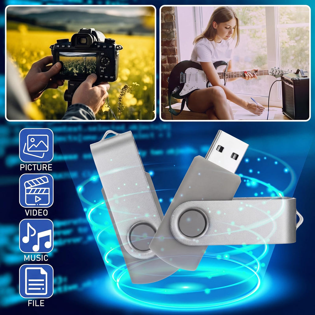 Kanayu 100 Pack 4gb USB 2.0 Flash Drives, Gray Swivel Thumb Drives