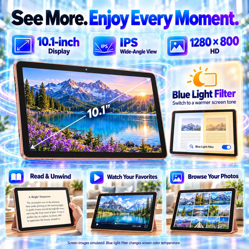 DMOAO Android 17 Tablet, 10.1 inch Tablet with Keyboard, Gemini AI, 30GB RAM+64GB ROM+1TB TF, WiFi 6, GMS, Widevine L1, Case Bundle, Gold
