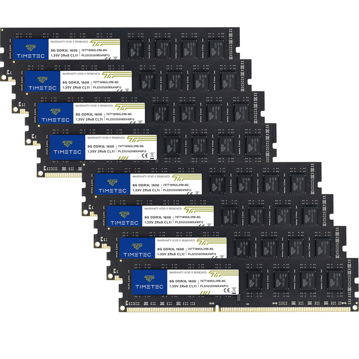 Timetec 80GB KIT(10x8GB) DDR3 1600MHz (DDR3-1600) PC3-12800 (PC3-12800U) Non-ECC Unbuffered 1.5V CL11 2Rx8 Dual Rank 240 Pin UDIMM Desktop PC Computer Memory RAM(SDRAM) Module Upgrade