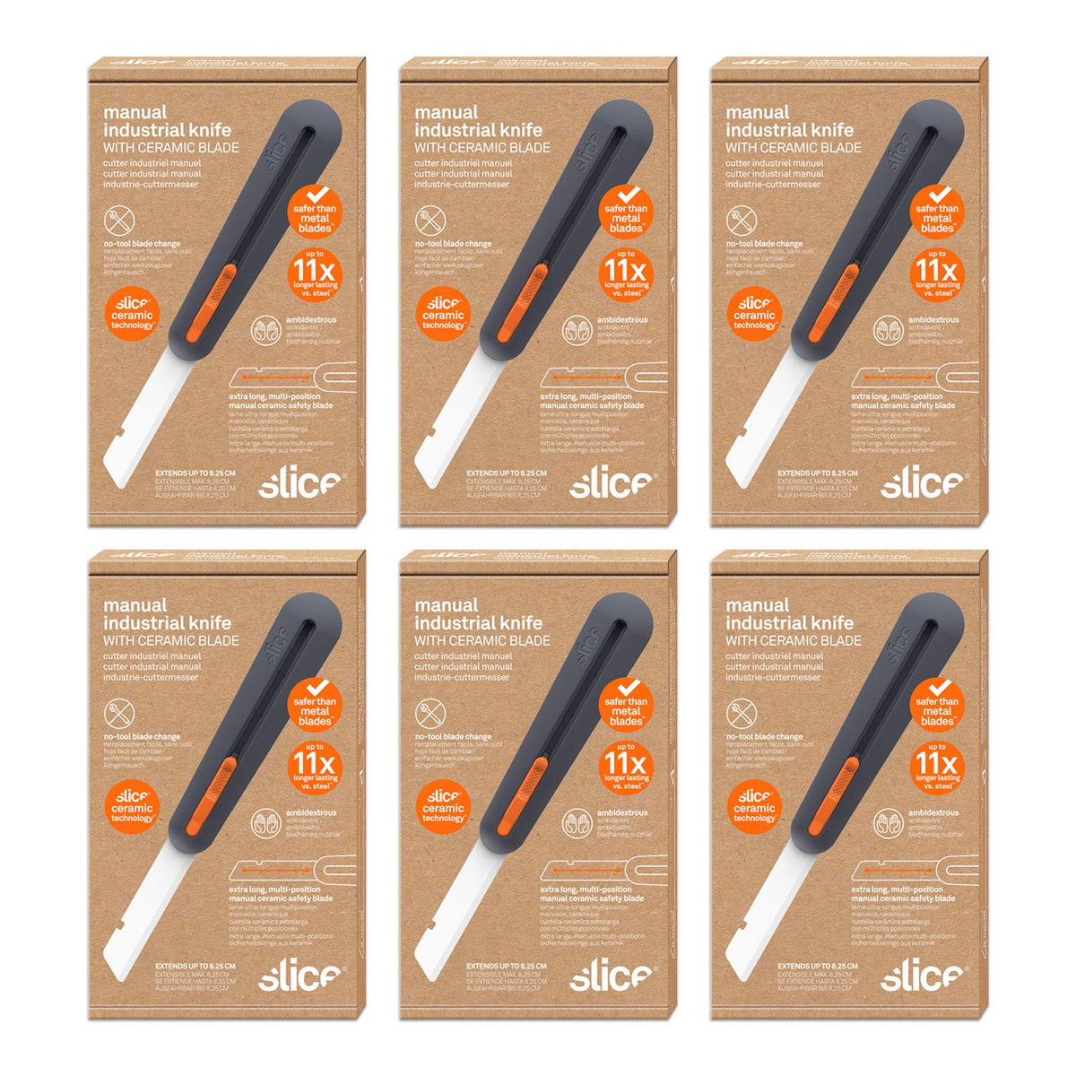 Slice 10560-CS 3" Extra Long Insulation Foam Tool, Designed for Foam Cutting, Finger Friendly, Ceramic Blade, Automatically Retracts, 6 Pack (10560-6)