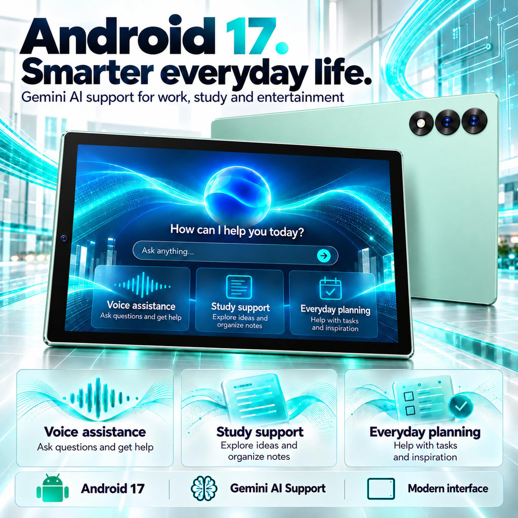 Android 17 Tablet with Keyboard, Gemini AI/SI, 8000mAh, Metal Green