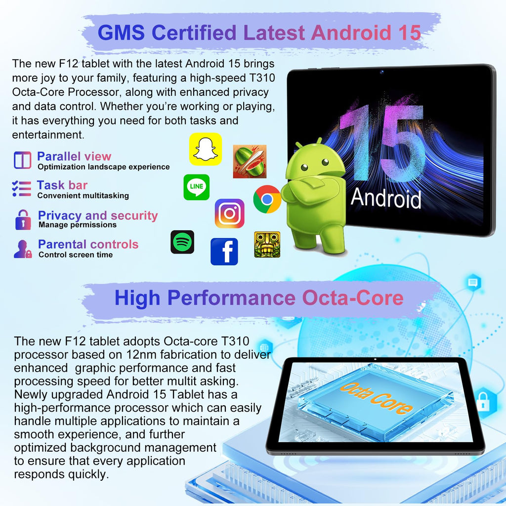 2026 Tablet 10.1 Inch Android 15 Tablets with Keyboard Gemini AI 30GB+128GB