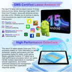 2026 Tablet 10.1 Inch Android 15 Tablets with Keyboard Gemini AI 30GB+128GB