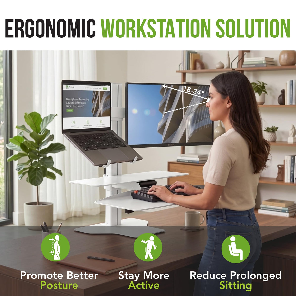 Perfect POSTURE Standing Desk Converter - Laptop & Monitor Riser - 18" Lift