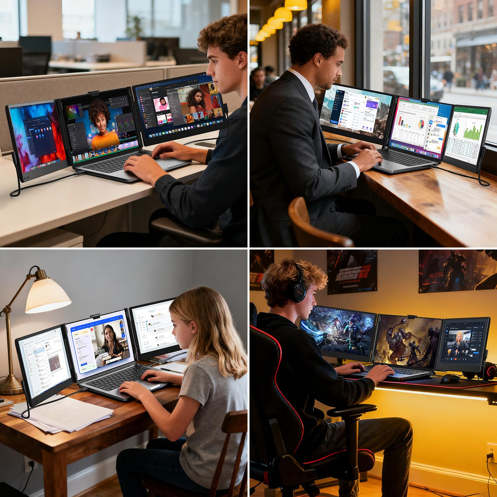 Laptop Screen Extender, 14" Ultra-Slim Triple Portable Monitor, 1080P FHD IPS Display, USB-C/HDMI Plug & Play, Monitor Extender for 13-17.3" Laptops, Mac/Windows/Chrome
