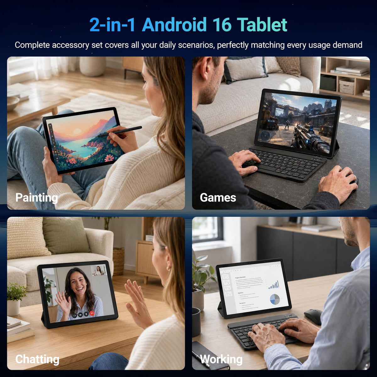 Tablet, Android 16 Tablet, 24GB+64GB+1TB TF, Tablet with Keyboard