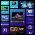 Acer Nitro V16 Gaming Laptop, 16" WQXGA LED 180Hz (100% sRGB), AMD Ryzen 7 260, 32GB DDR5 2TB Gen4 SSD, GeForce RTX 5070 DLSS4, Backlit Keyboard, RJ 45, SD Card Slot, WiFi 6E, Win 11 with Accessory