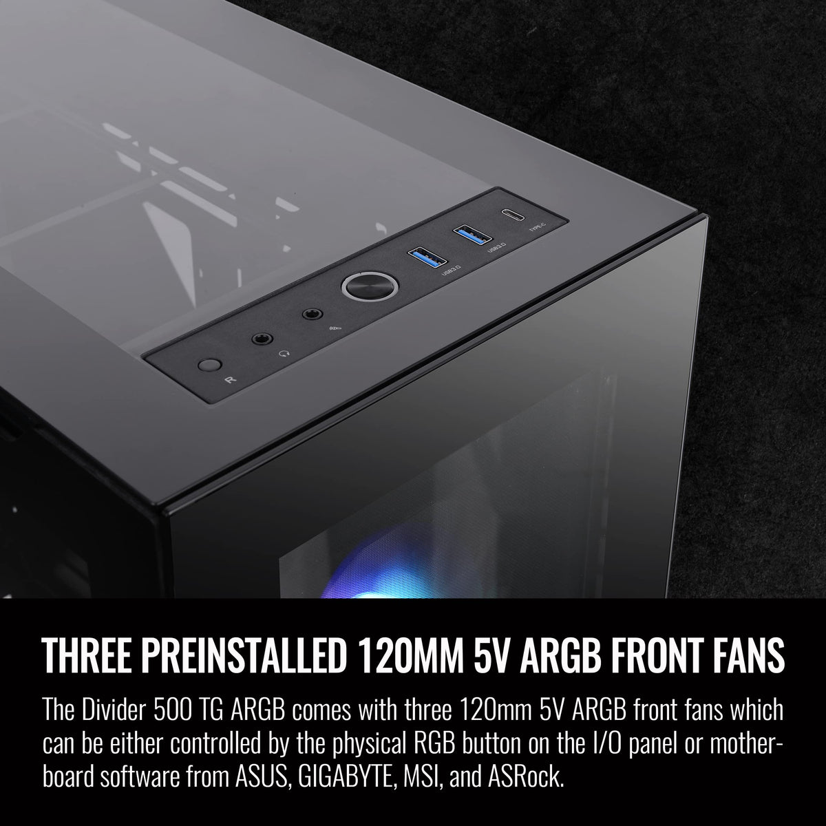 Thermaltake Divider 500 TG Black Color ARGB ATX Mid Tower Tempered Glass Computer Case with 3 120mm 5V ARGB Front Fans + 1 120mm Standard Rear Fan + 2 Symmetrical Triangular Panels CA-1T4-00M1WN-01