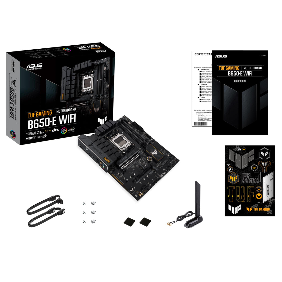 ASUS TUF Gaming B650-E WIFI AMD B650 AM5 DDR5 8000 DP HDMI 3x M2 USB3.2 WiFi 6E + BT AURA RGB 2.5Gbit LAN ATX Motherboard with ASUS TUF Protection, Q-Design, Armoury Crate