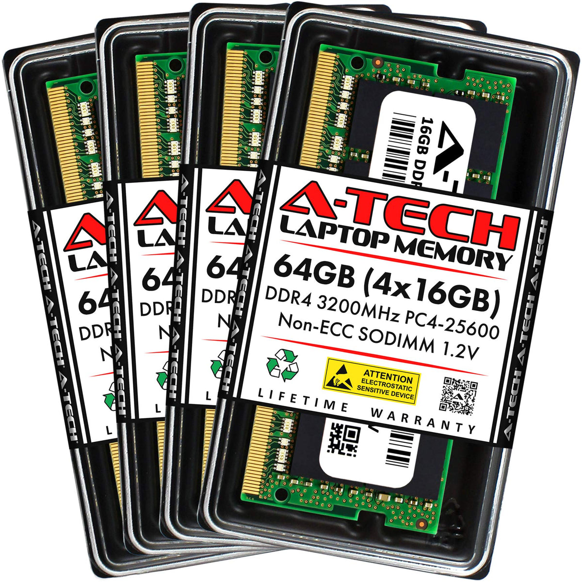 A-Tech DDR4 RAM 64GB Kit (4x16GB) 3200MHz PC4-25600 SODIMM Laptop Memory