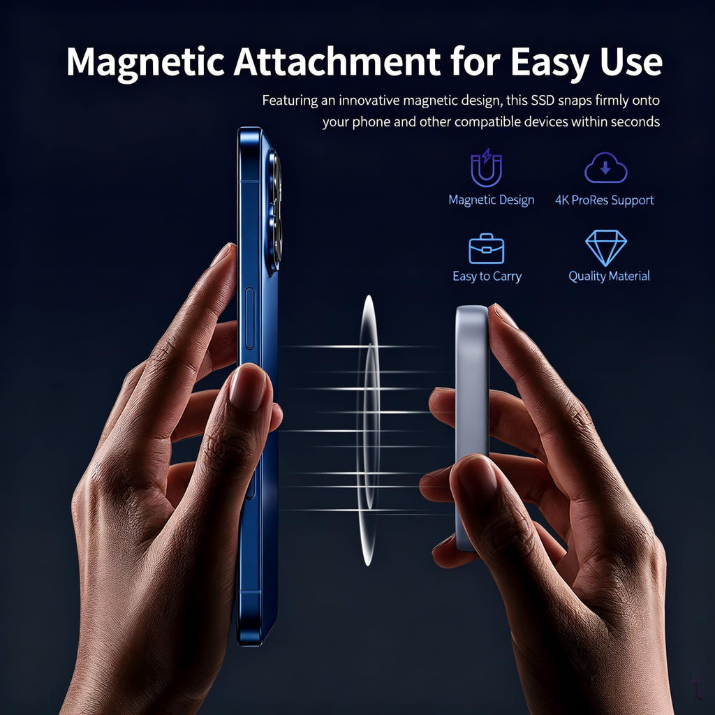 Vezzio Magnetic Portable SSD, USB3.2 Gen2 510MB/s, Aluminium Alloy