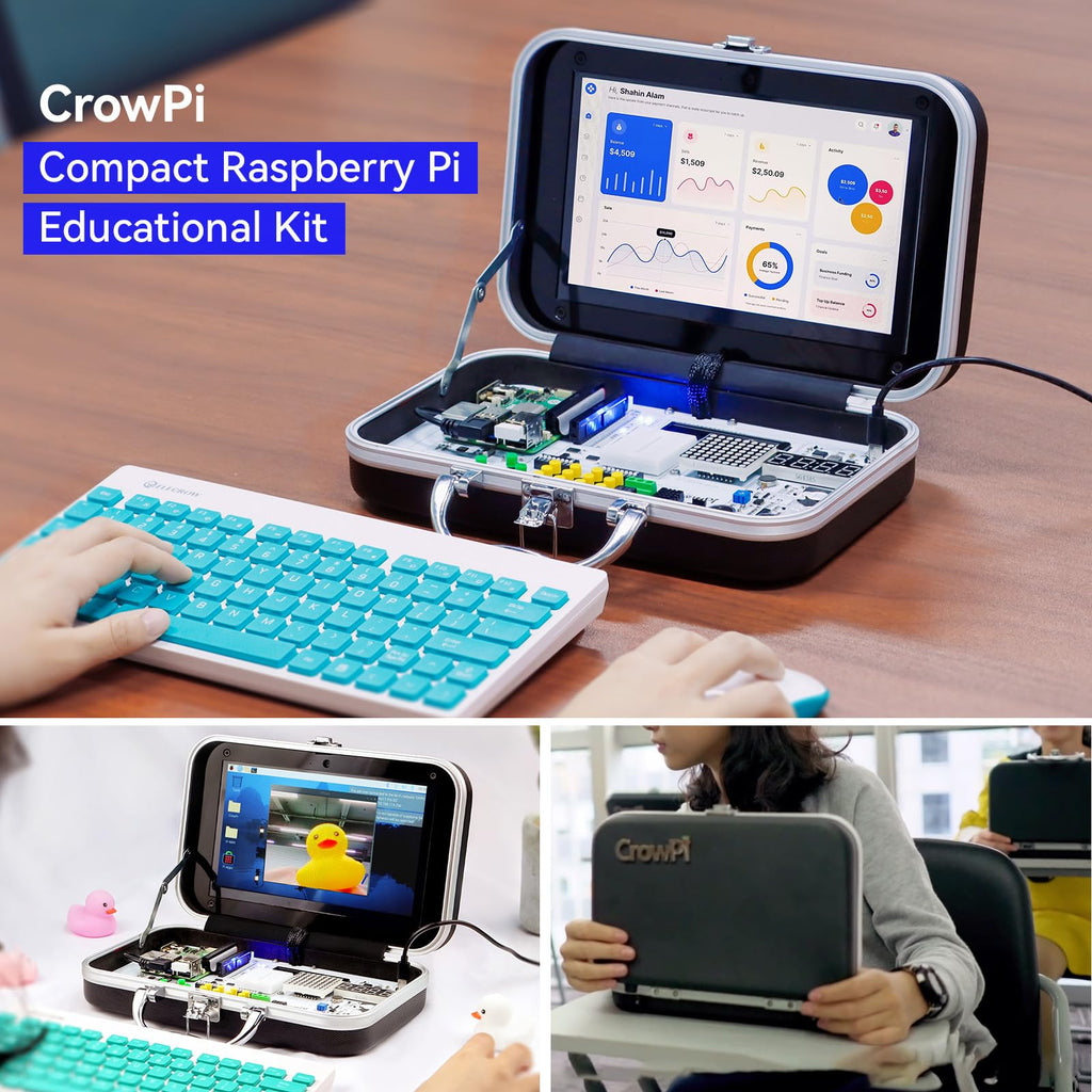 ELECROW for Raspberry Pi 5 8GB Kit, with Pi 5 8GB Single Board Computer, Crowpi Pi 5 Case Kit with 9inch Display, Compatible with Raspberry Pi 5 Learning Programming Kit with Sensors (8GB RAM)