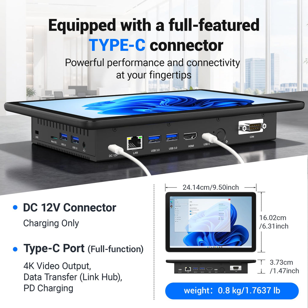 10.1" Industrial Mini Computer, Win 11 Embedded Panel PC with 10 Points Touchscreen Desktop Tablet, N5095 8GB RAM 128GB ROM HDMI 2.0 WiFi 5 Bluetooth 5.0 for Office/Automation/Kiosk/Bar/Warehouse
