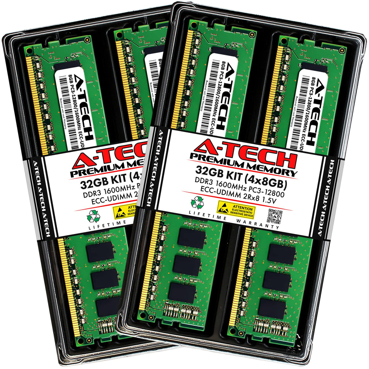 A-Tech Server 32GB Kit (4 x 8GB) 2Rx8 PC3L-12800E DDR3 1600MHz ECC Unbuffered UDIMM 240-Pin Dual Rank DIMM 1.35V Workstation Server Memory RAM Upgrade Stick Modules (A-Tech Enterprise Series)