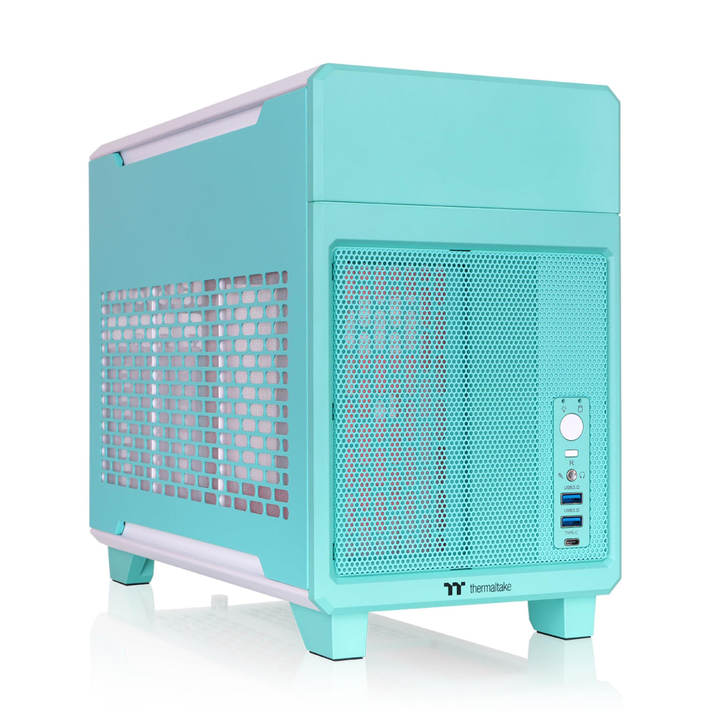 Thermaltake TR100 SFF Chassis; mITX Support; 18.9 Liters; PCIe 4.0 Riser Cable Included; 360mm GPU Clearance; 280mm Radiator Support; Removable PCIe Bracket; Gravel Sand; CA-11A-00SGNN-00
