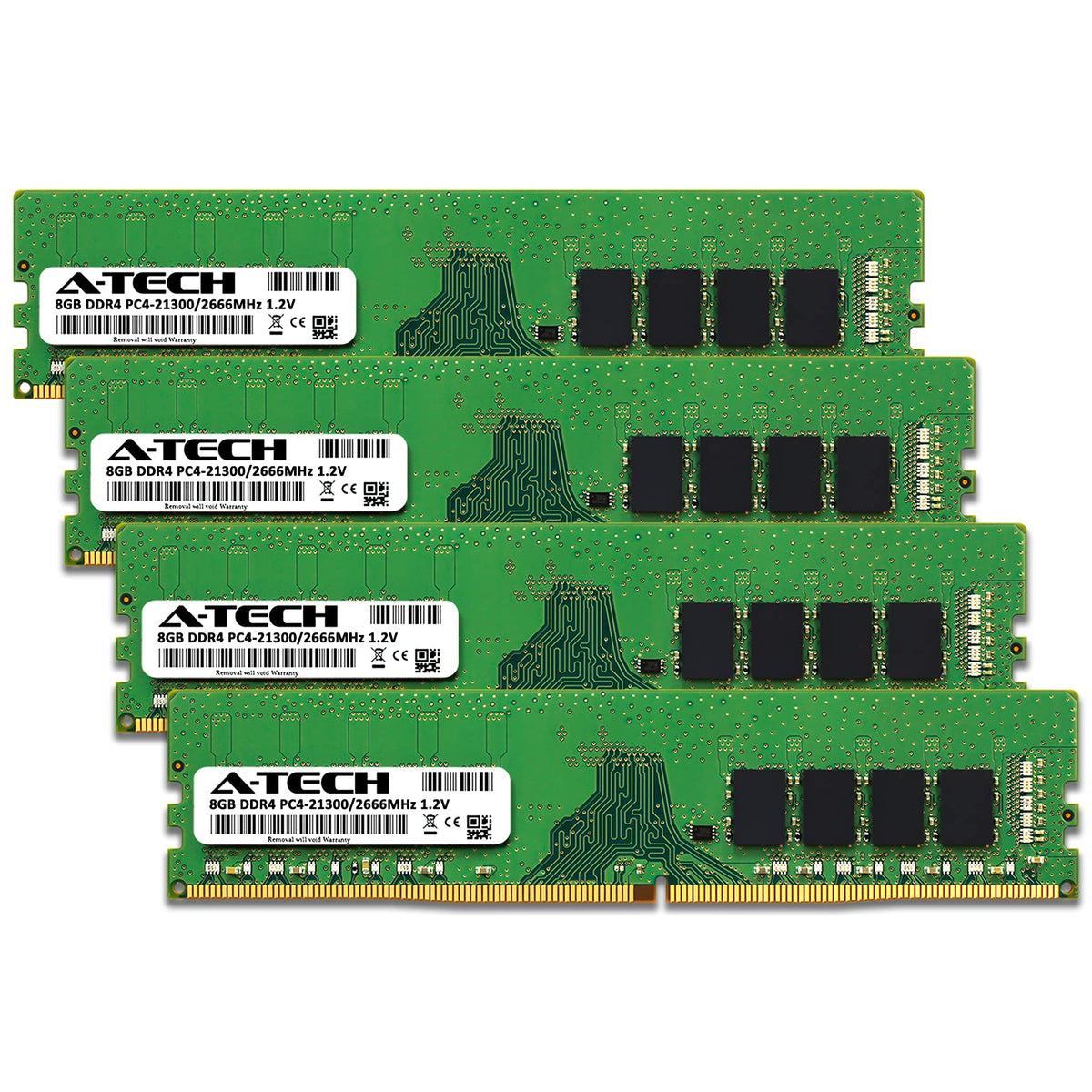 A-Tech 32GB (4x8GB) DDR4 2666 MHz UDIMM PC4-21300 (PC4-2666V) CL19 DIMM Non-ECC Desktop RAM Memory Modules