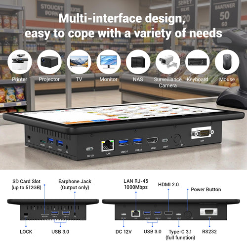 10.1" Industrial Mini Computer, Win 11 Embedded Panel PC with 10 Points Touchscreen Desktop Tablet, N5095 8GB RAM 128GB ROM HDMI 2.0 WiFi 5 Bluetooth 5.0 for Office/Automation/Kiosk/Bar/Warehouse